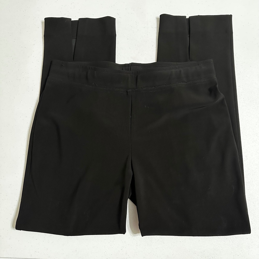 Joseph Ribkoff Solid Black Pull On Slim Leg Pants Back Slit Hem Minimalist Sz 12